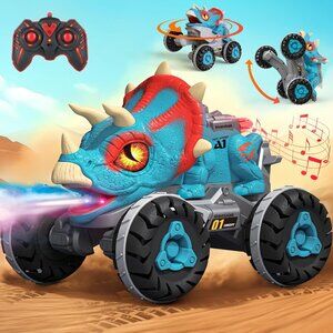 Remote Control Dinosaur Car Toy with Light Music Roar Spray RC Truck for Kids
